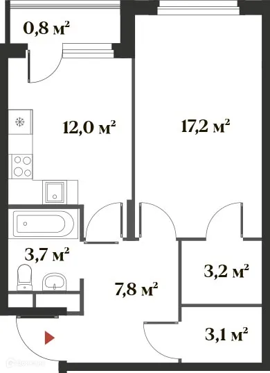 Планировка 1 комн. в ЖК 8 Клёнов (миниполис 8 Клёнов)