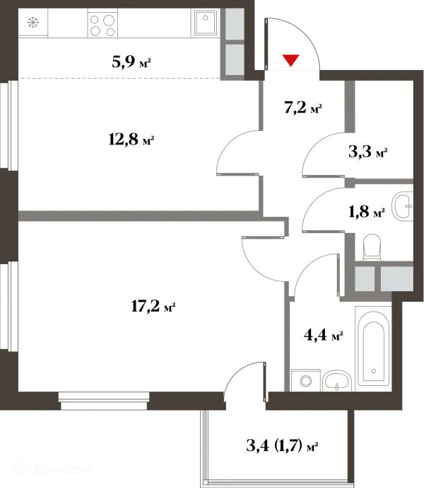 Планировка 2 комн. в ЖК 8 Клёнов (миниполис 8 Клёнов)