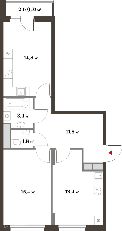 Планировка 2 комн. в ЖК 8 Клёнов (миниполис 8 Клёнов)