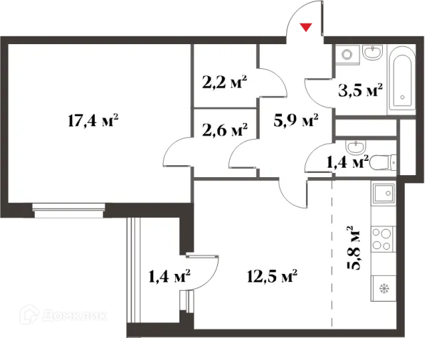 Планировка 2 комн. в ЖК 8 Клёнов (миниполис 8 Клёнов)