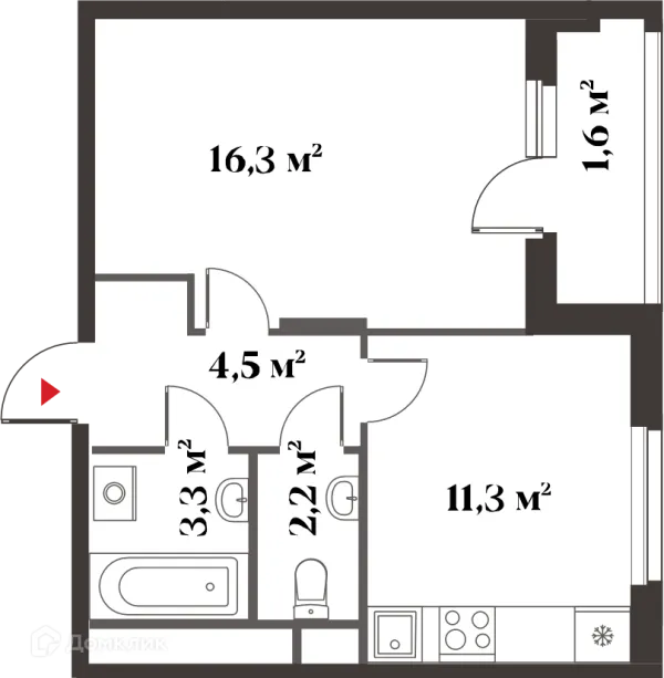 Планировка 1 комн. в ЖК 8 Клёнов (миниполис 8 Клёнов)