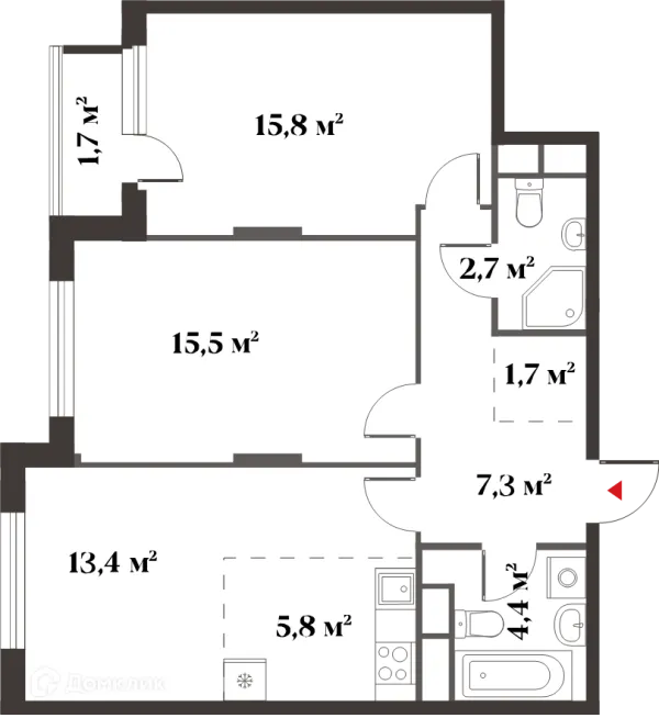 Планировка 3 комн. в ЖК 8 Клёнов (миниполис 8 Клёнов)