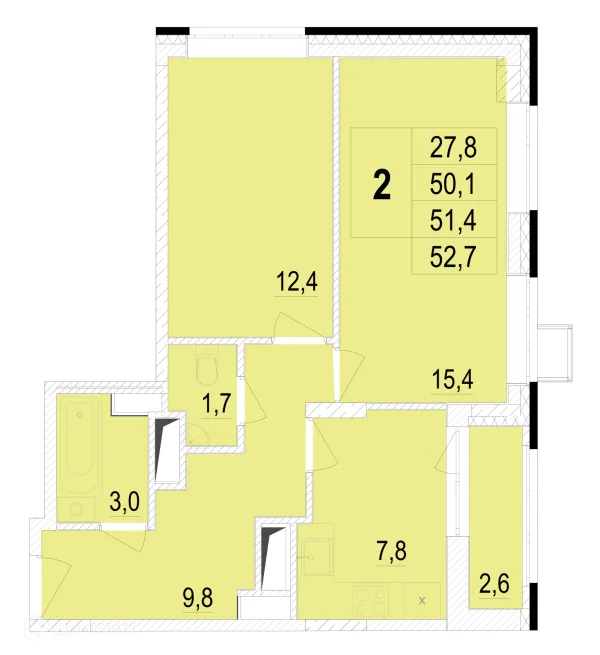 Планировка 2 комн. в ЖК Отрадный