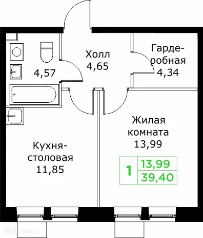 Планировка 1 комн. в ЖК КИТ 2