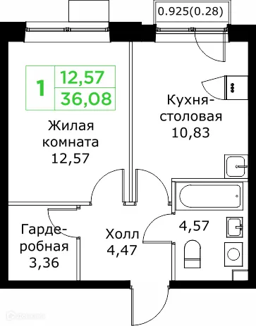 Планировка 1 комн. в ЖК КИТ 2
