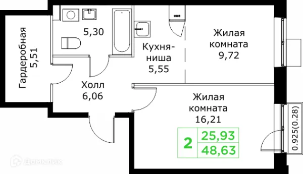 Планировка 2 комн. в ЖК КИТ 2