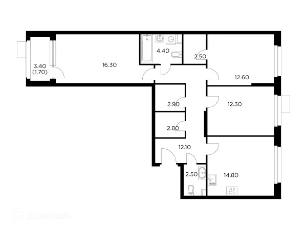 Планировка 3 комн. в ЖК "Новое Медведково"