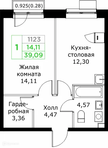 Планировка 1 комн. в ЖК КИТ 2