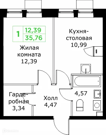 Планировка 1 комн. в ЖК КИТ 2