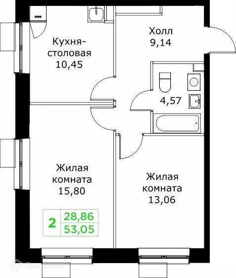 Планировка 2 комн. в ЖК КИТ 2