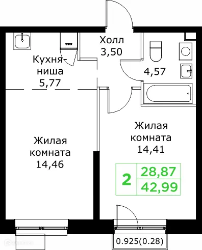 Планировка 2 комн. в ЖК КИТ 2