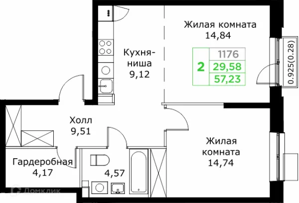 Планировка 2 комн. в ЖК КИТ 2