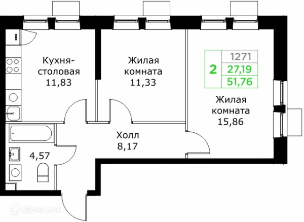 Планировка 2 комн. в ЖК КИТ 2