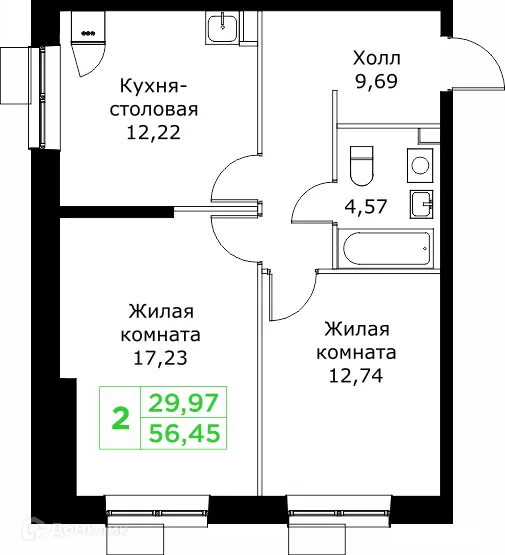 Планировка 2 комн. в ЖК КИТ 2