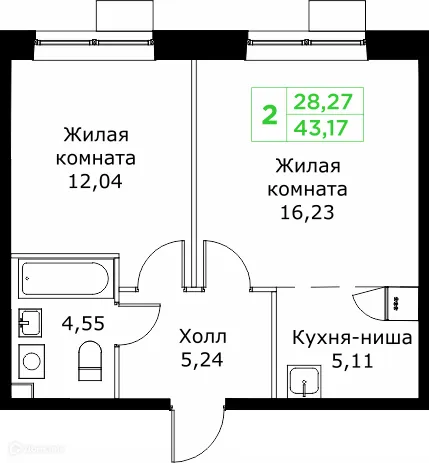 Планировка 2 комн. в ЖК КИТ 2