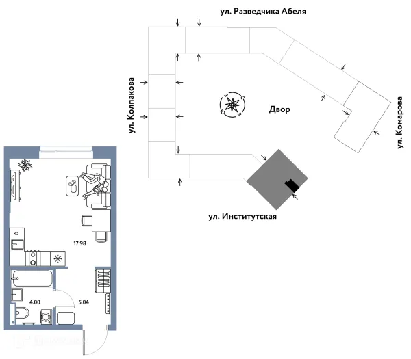 Планировка 1 комн. в ЖК Страна.Парковая