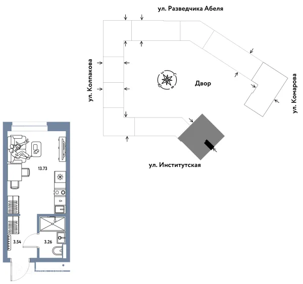 Планировка 1 комн. в ЖК Страна.Парковая
