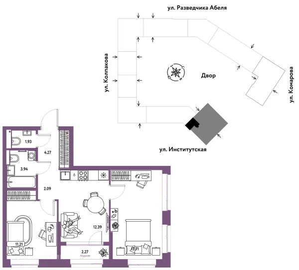Планировка 3 комн. в ЖК Страна.Парковая