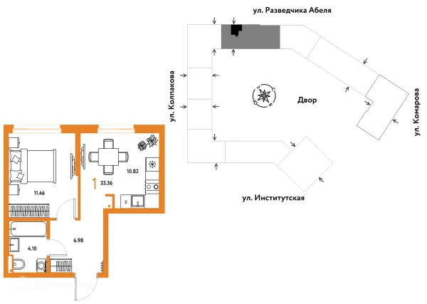 Планировка 1 комн. в ЖК Страна.Парковая