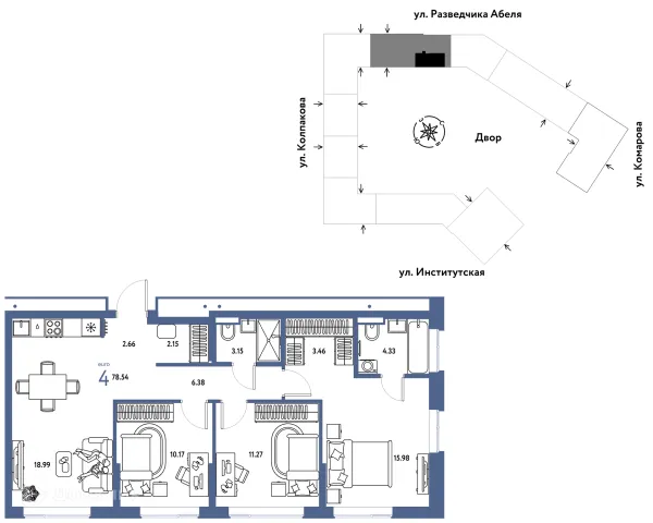Планировка 4 комн. в ЖК Страна.Парковая