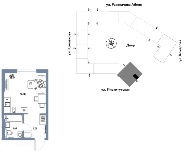 Планировка 1 комн. в ЖК Страна.Парковая