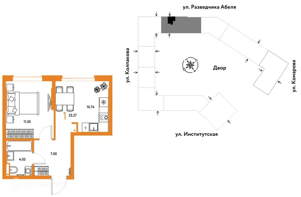 Планировка 1 комн. в ЖК Страна.Парковая