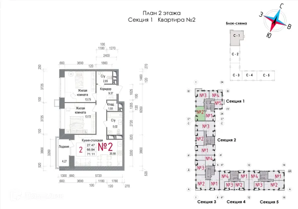 Планировка 2 комн. в ЖК АРТ