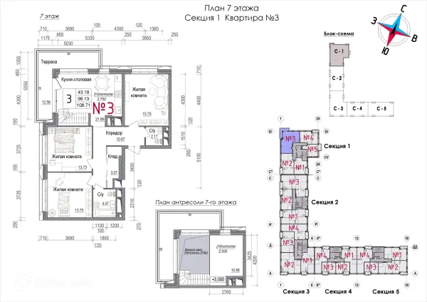 Планировка 3 комн. в ЖК АРТ