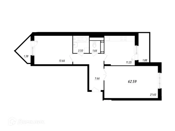 Планировка 2 комн. в ЖК Школьный