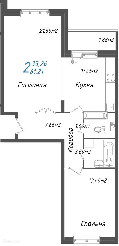 Планировка 2 комн. в ЖК Школьный