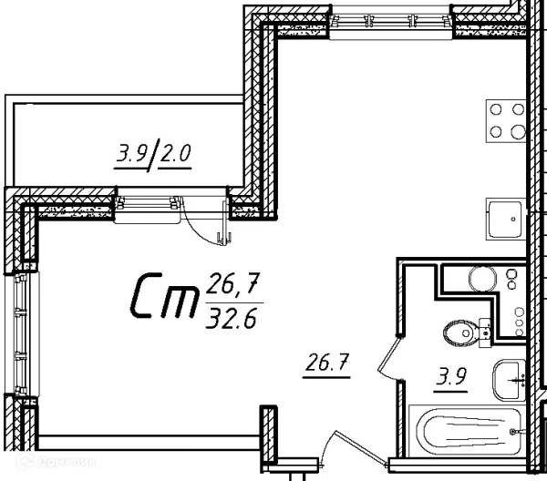 Планировка 1 комн. в ЖК Школьный