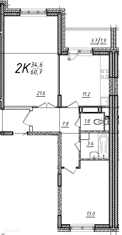 Планировка 2 комн. в ЖК Школьный