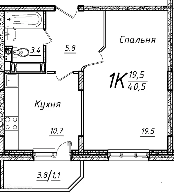 Планировка 1 комн. в ЖК Школьный