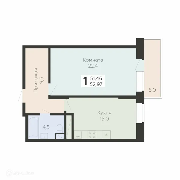 Планировка 1 комн. в ЖК Арт-квартал "Онегин"