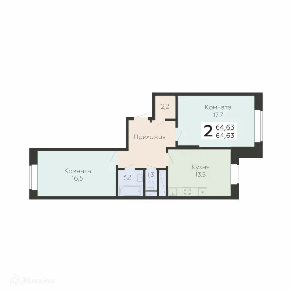 Планировка 2 комн. в ЖК Арт-квартал "Онегин"