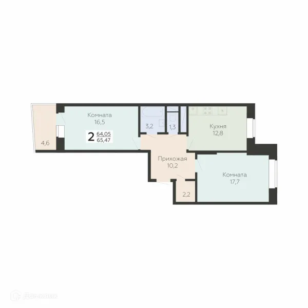 Планировка 2 комн. в ЖК Арт-квартал "Онегин"