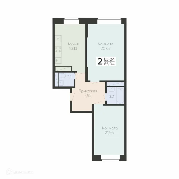 Планировка 2 комн. в ЖК Арт-квартал "Онегин"