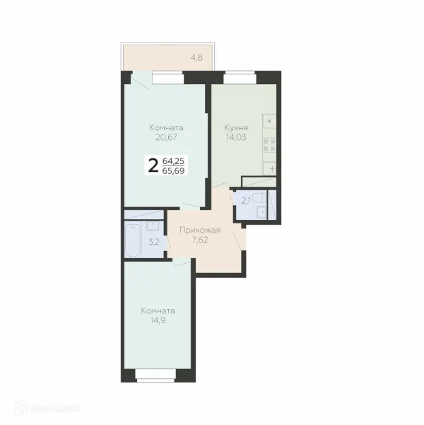 Планировка 2 комн. в ЖК Арт-квартал "Онегин"