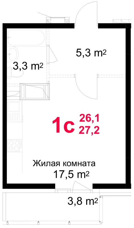 Планировка Студия в ЖК "Красная Горка"