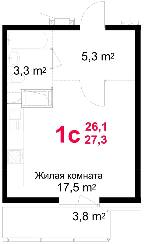 Планировка Студия в ЖК "Красная Горка"