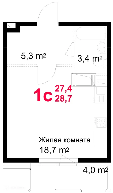 Планировка Студия в ЖК "Красная Горка"
