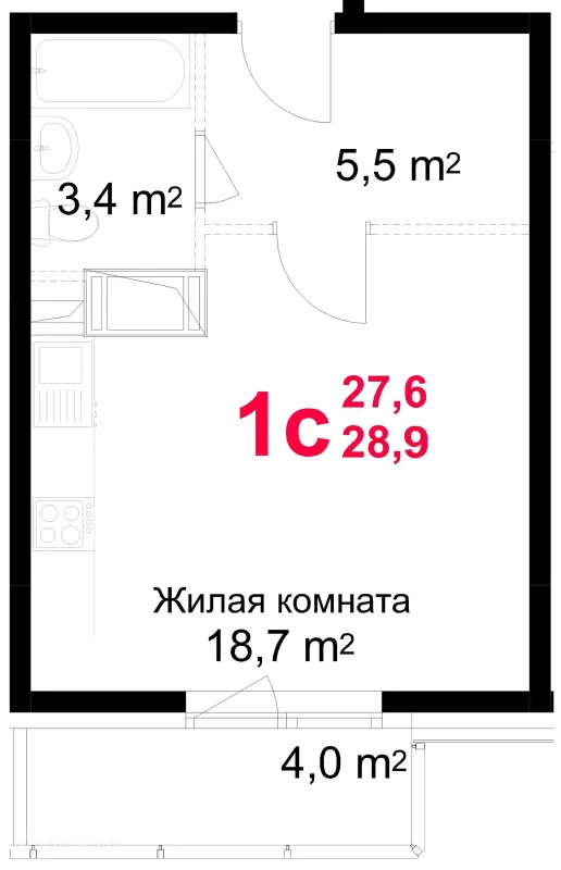 Планировка Студия в ЖК "Красная Горка"