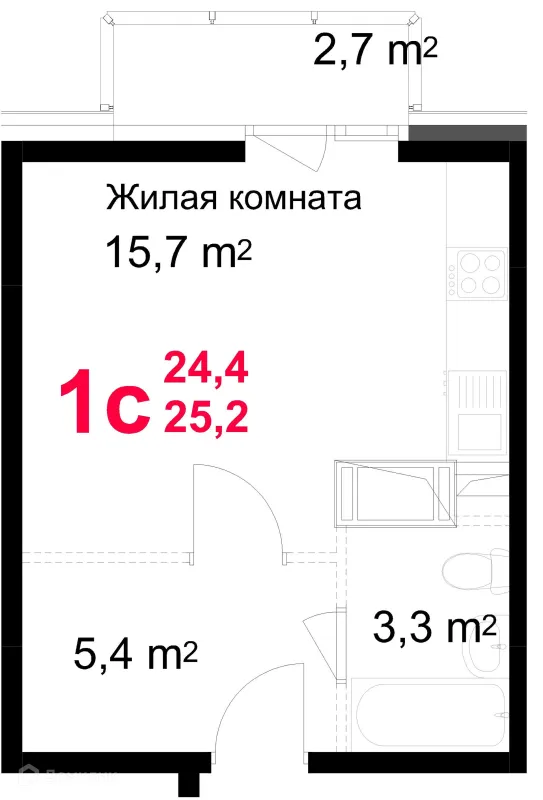 Планировка Студия в ЖК "Красная Горка"