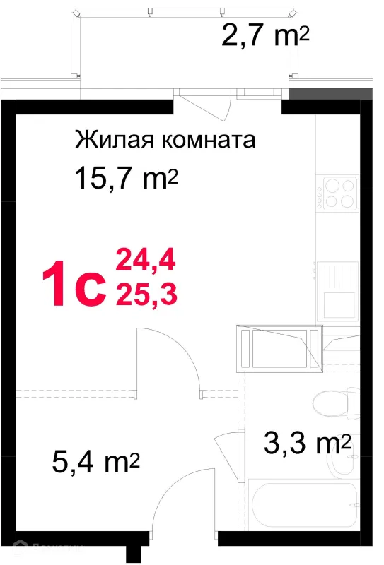 Планировка Студия в ЖК "Красная Горка"