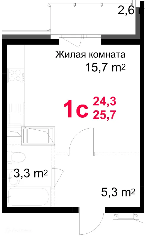 Планировка Студия в ЖК "Красная Горка"