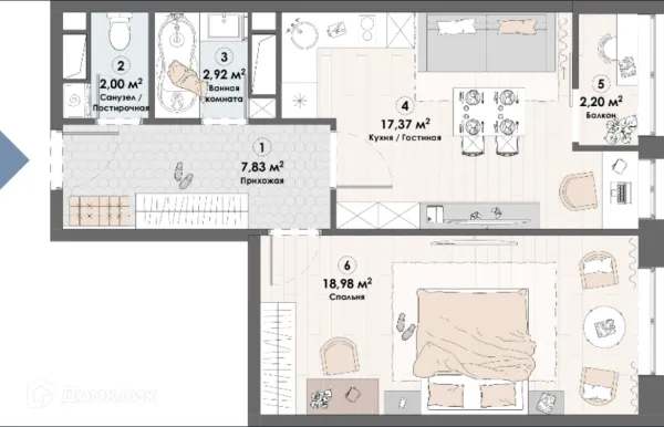 Планировка 1 комн. в ЖК Триумф