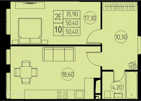 Планировка 2 комн. в ЖК "31 Квартал"