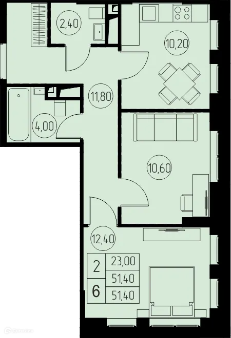 Планировка 2 комн. в ЖК "31 Квартал"