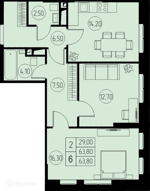 Планировка 2 комн. в ЖК "31 Квартал"
