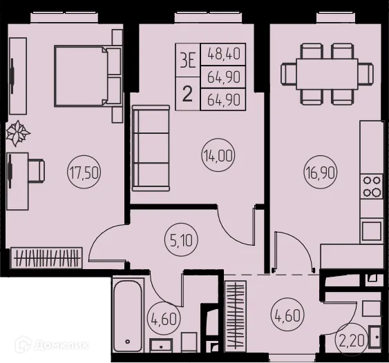 Планировка 3 комн. в ЖК "31 Квартал"